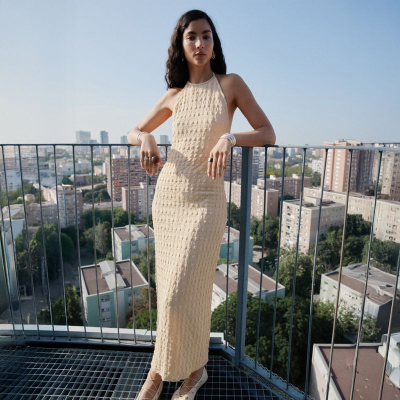 MANGO - Vestido Crepé Cuello Halter Mujer Mango