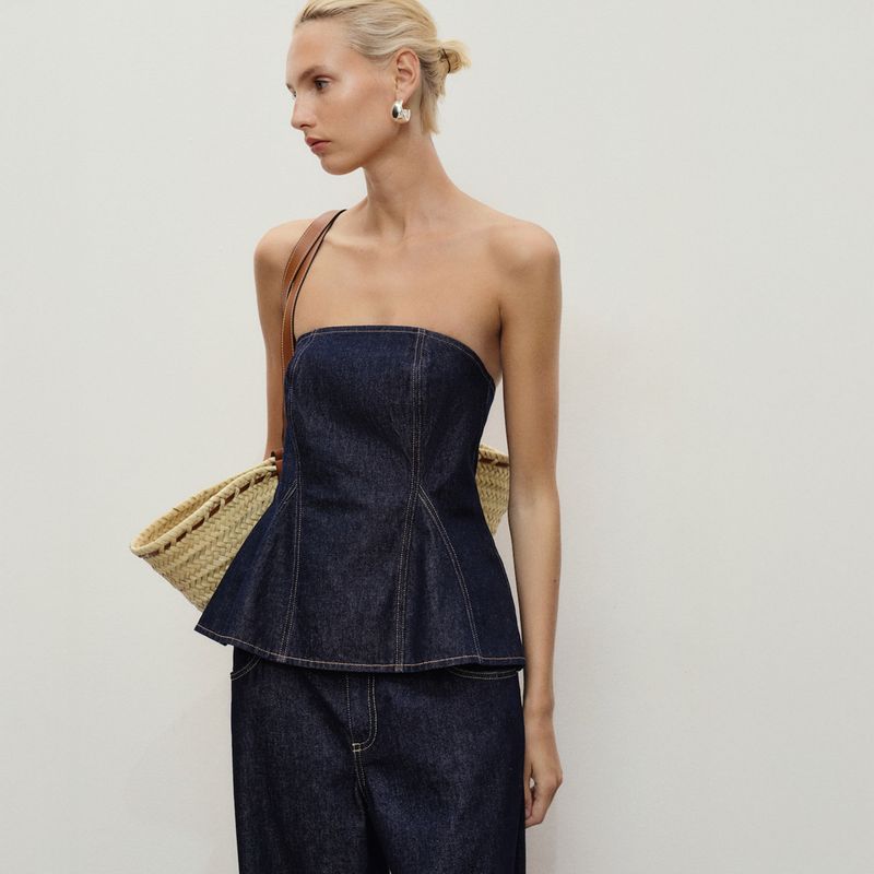 MANGO - Top Denim Peplum Mujer Mango