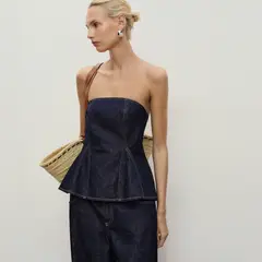 MANGO - Polera Denim Peplum Mujer