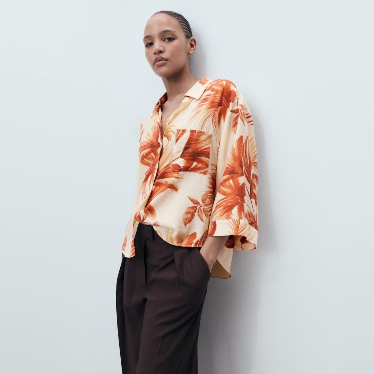 MANGO - Blusa Palmeras Manga Tres Cuartos Mujer Mango