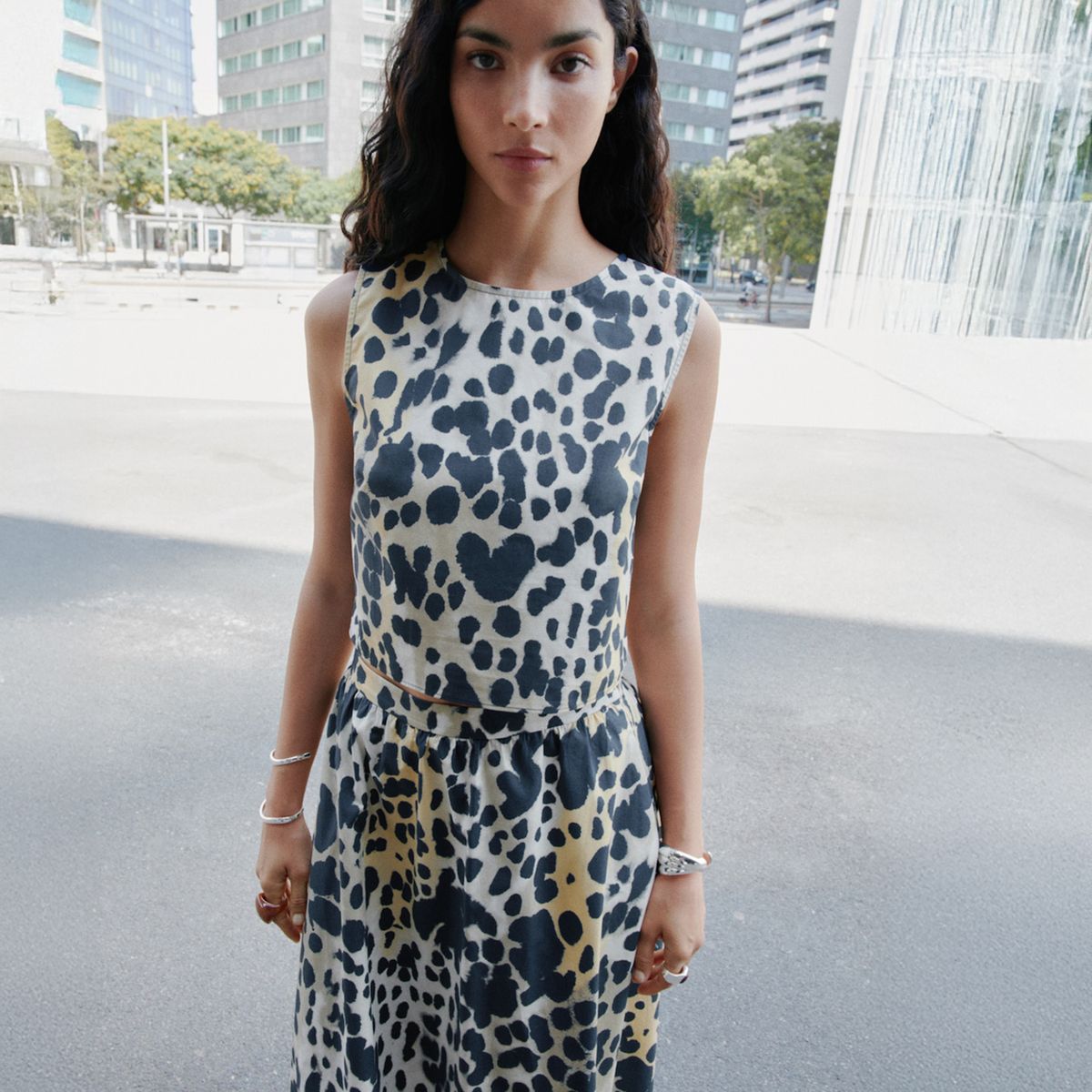 MANGO - Polera Crop Algodón Animal Print Mujer Mango