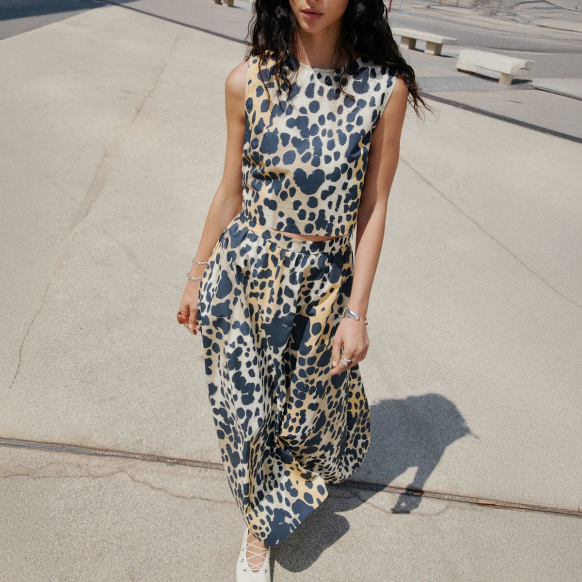 MANGO - Polera Crop Algodón Animal Print Mujer Mango