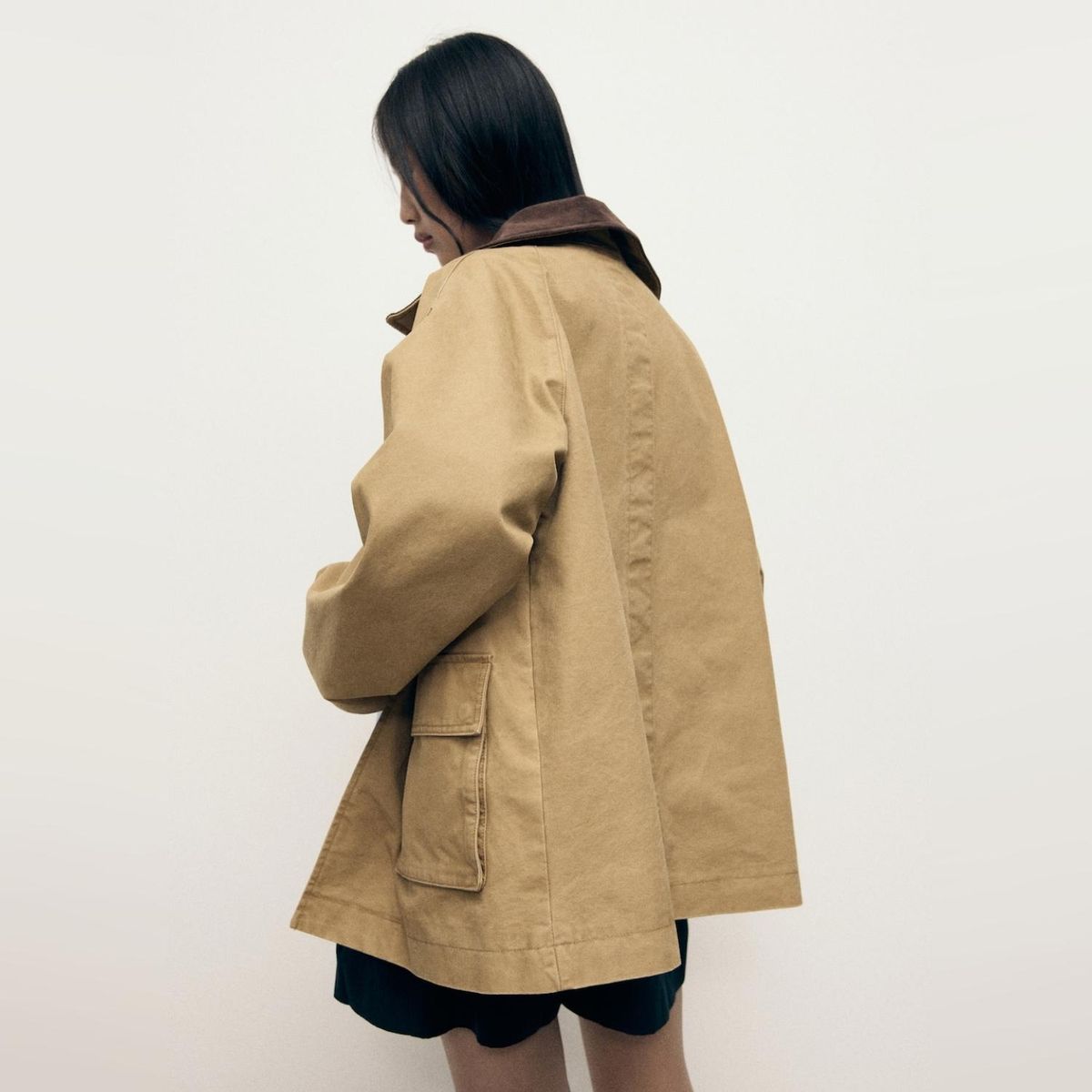 MANGO - Chaqueta Algodón Cuello Contraste Mujer Mango