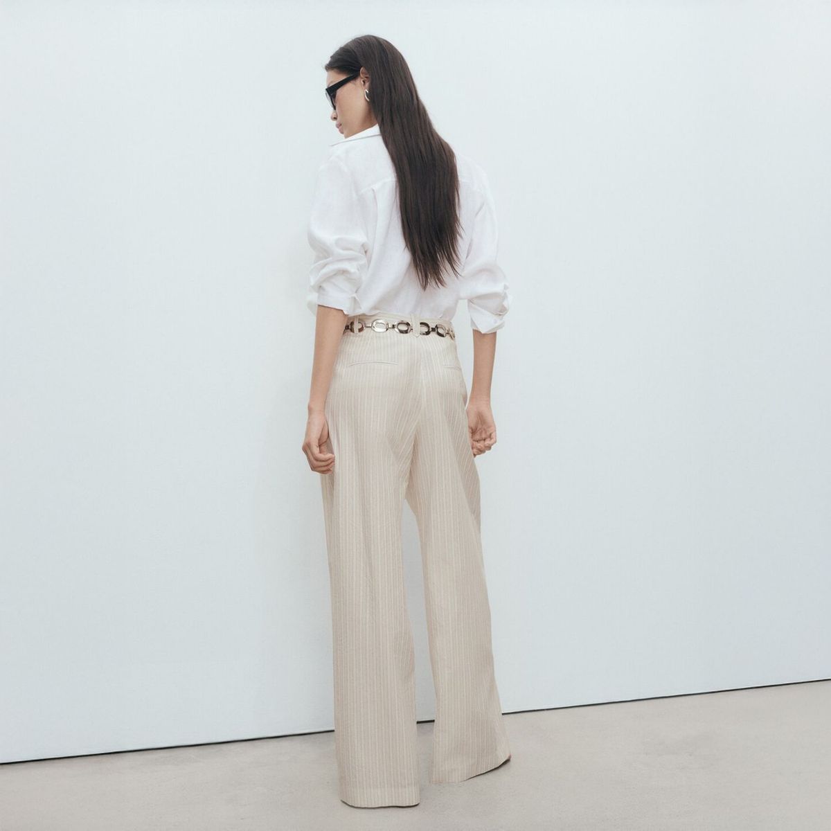 MANGO - Pantalón Algodón Wideleg Rayas Mujer Mango