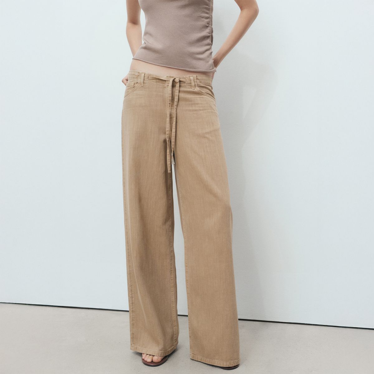 MANGO - Pantalón Denim Wideleg Cinturón Mujer Mango