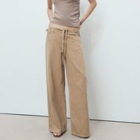 Pantalón Denim Wideleg Cinturón Mujer