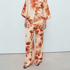 MANGO - Pantalón Fluido Estampado Palmeras Mujer