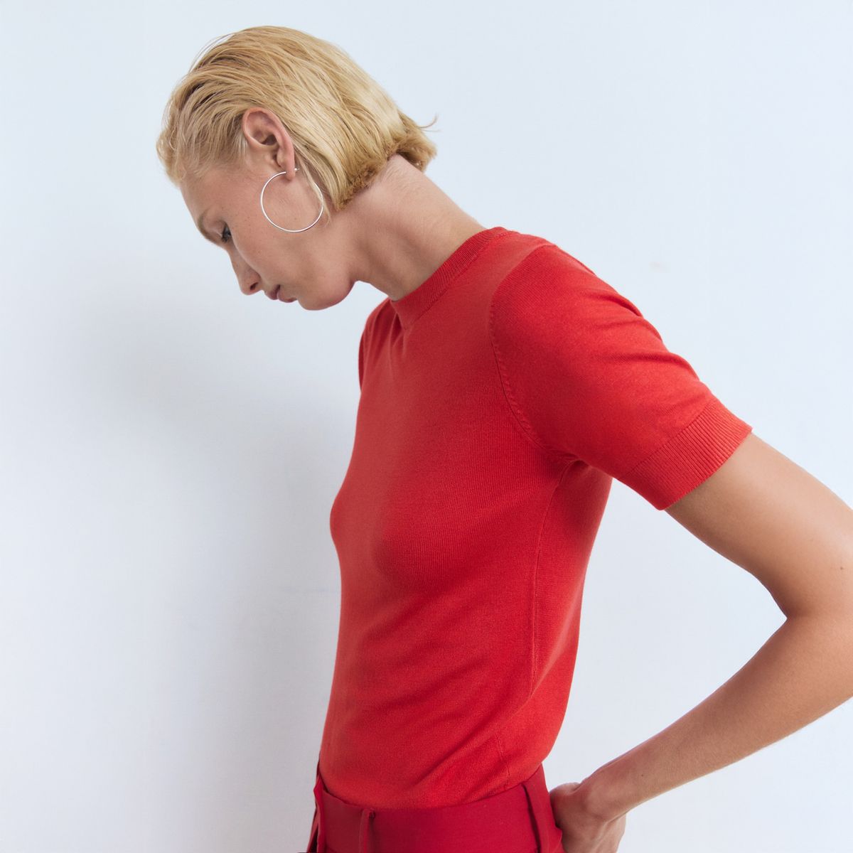 MANGO - Sweater Punto Fino Manga Corta Mujer Mango