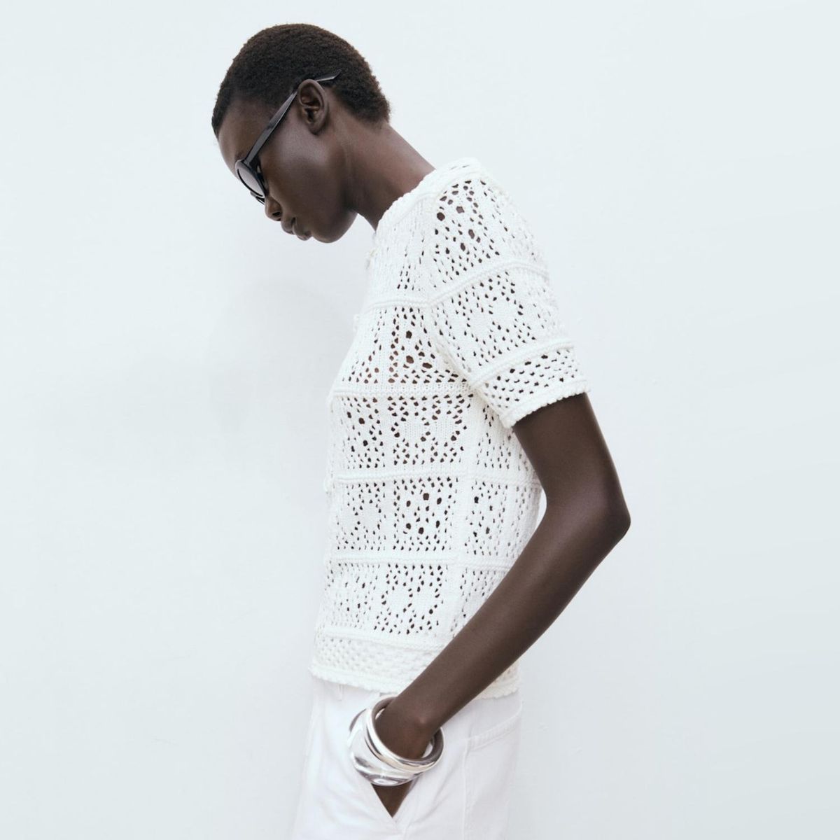 MANGO - Chaleco Crochet Manga Corta Mujer Mango