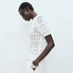 MANGO - Cárdigan Crochet Manga Corta Mujer