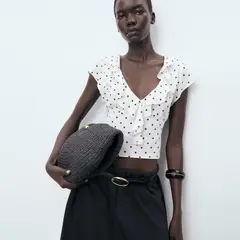 MANGO - Blusa Lunares Volante Mujer