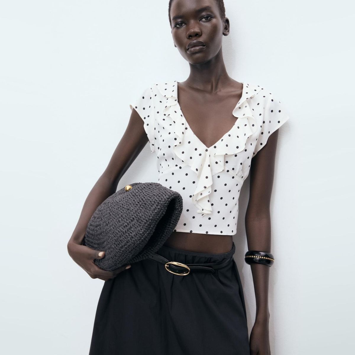 MANGO - Blusa Lunares Volante Mujer Mango