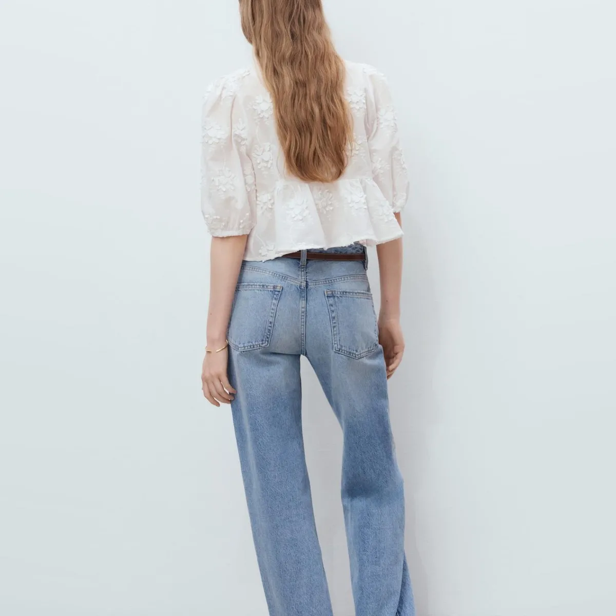 MANGO - Blusa Algodón Bordado Floral Mujer Mango