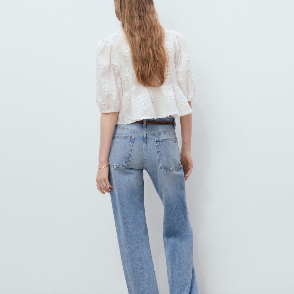 MANGO - Blusa Algodón Bordado Floral Mujer Mango