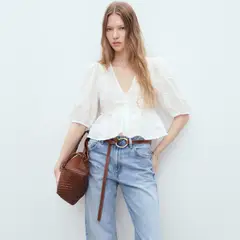 MANGO - Blusa Algodón Bordado Floral Mujer