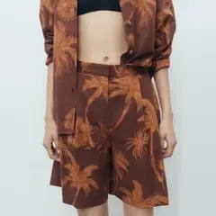 MANGO - Bermudas Algodón Estampado Palmeras Mujer