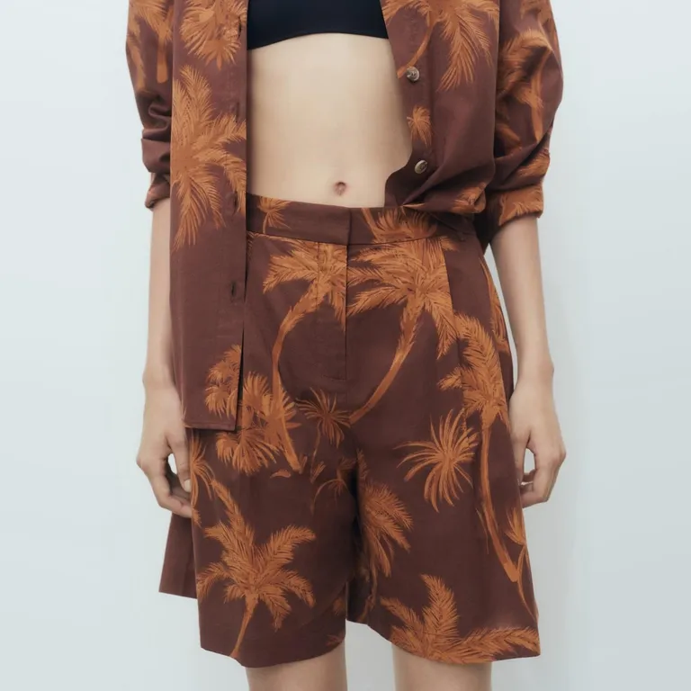 Bermudas Algodón Estampado Palmeras Mujer