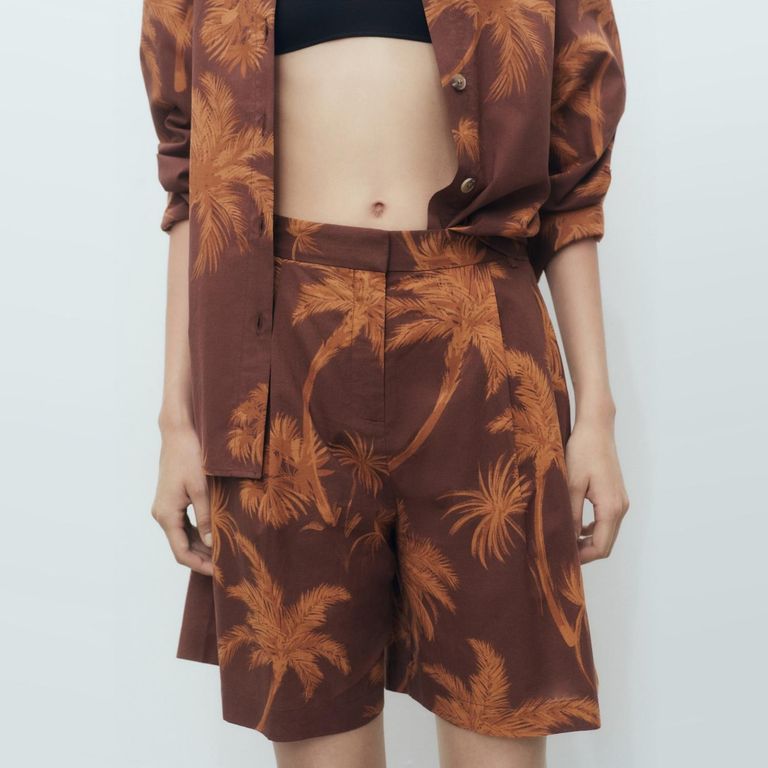 MANGO Bermudas Algodón Estampado Palmeras Mujer