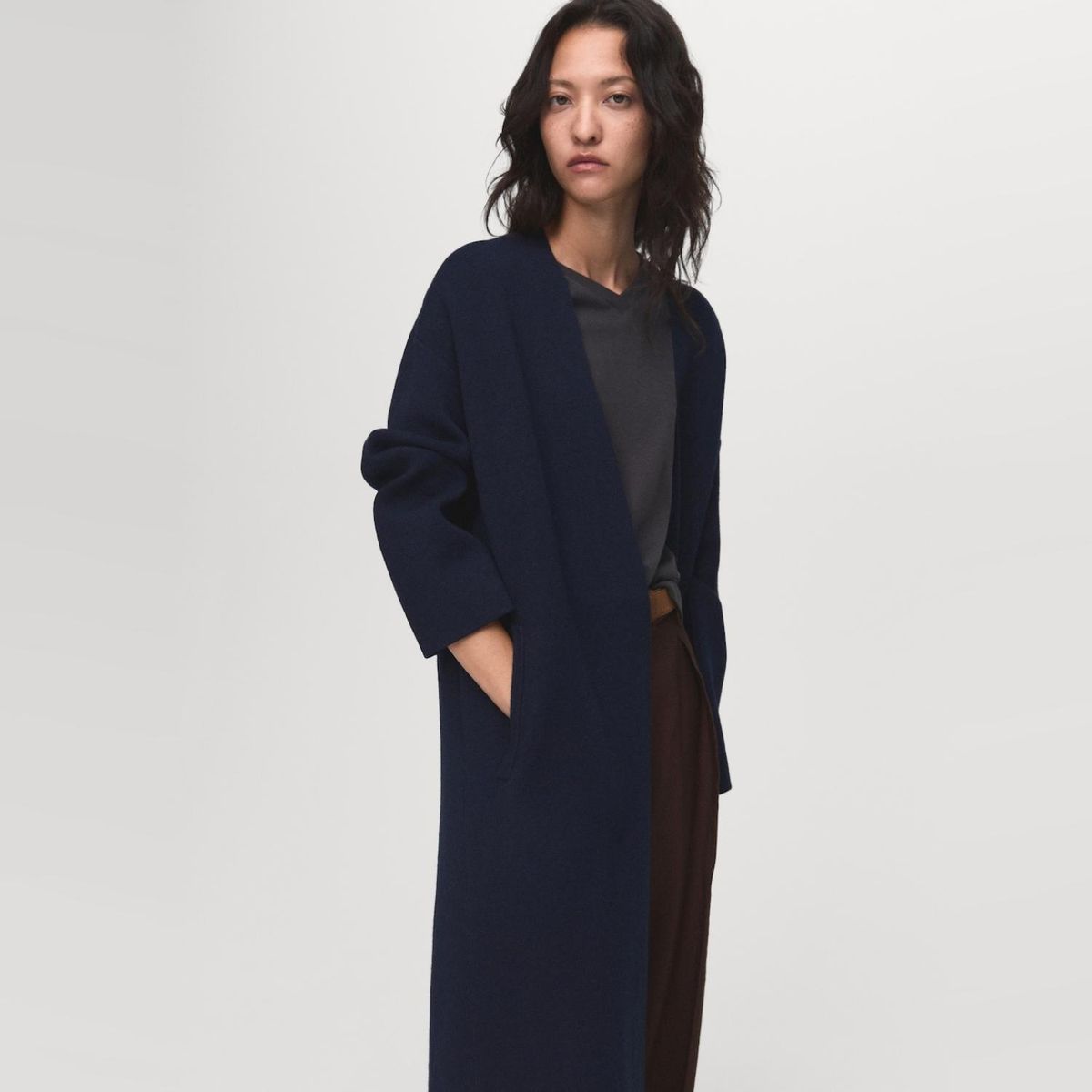 MANGO - Abrigo Punto Largo Mujer Mango