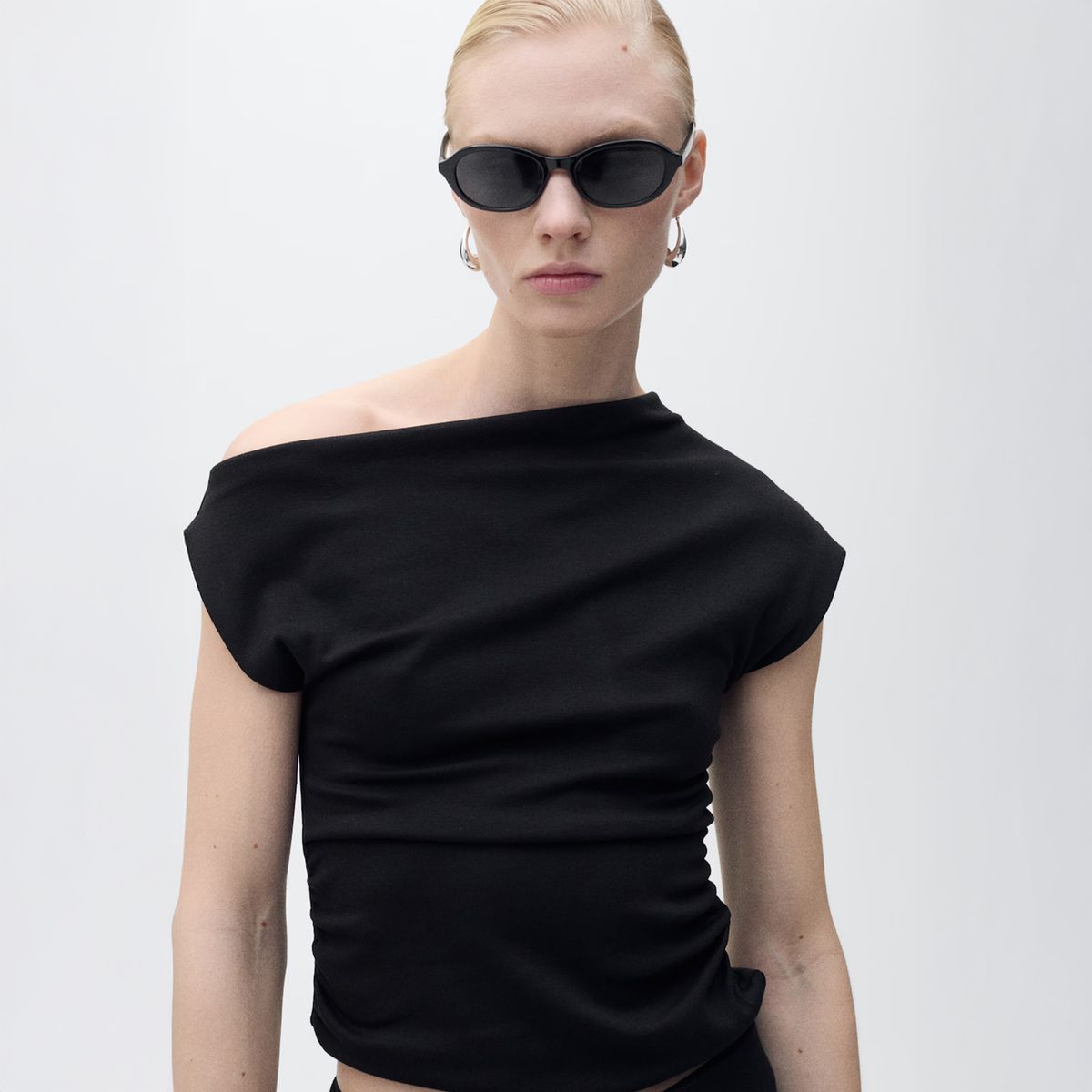 MANGO - Polera Algodón Cuello Asimétrico Mujer Mango