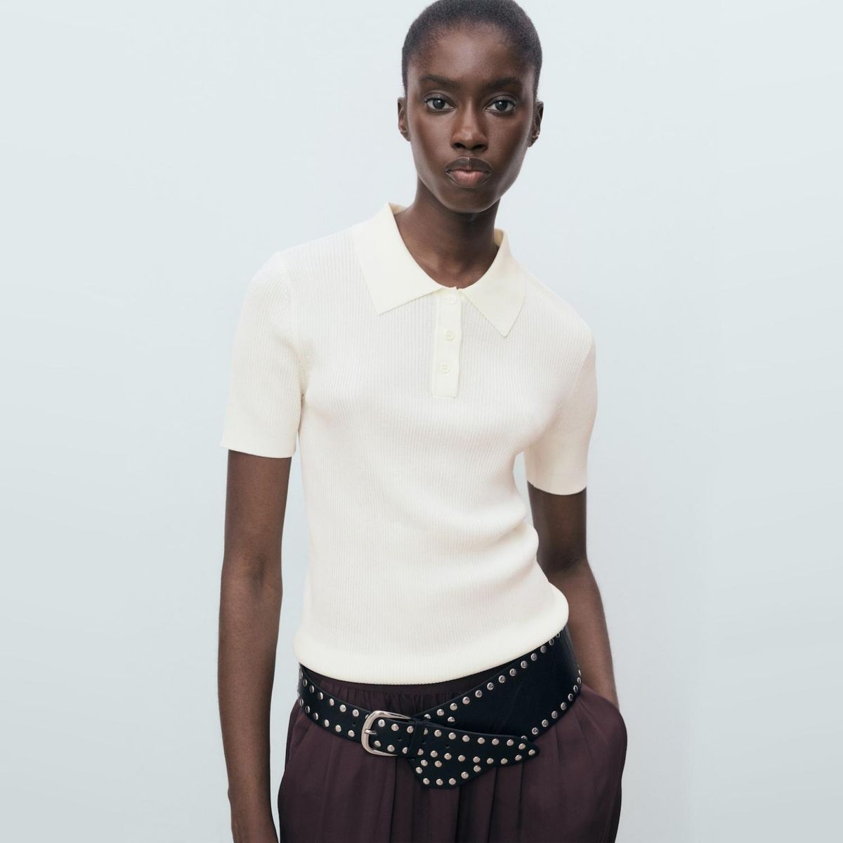 MANGO - Sweater Cuello Polo Manga Corta Mujer Mango