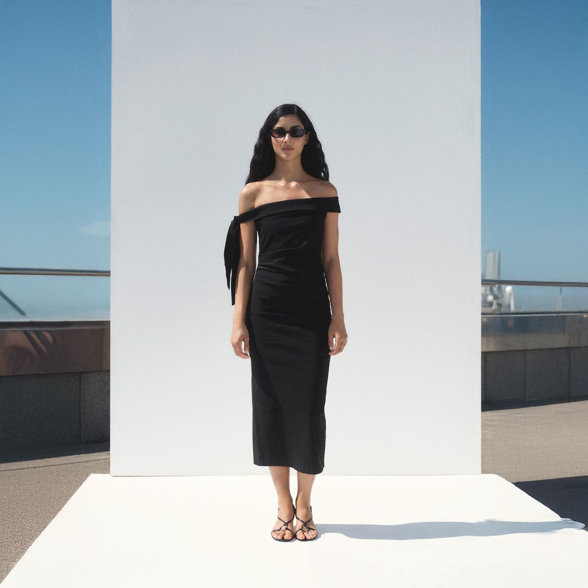 MANGO - Vestido Palabra De Honor Detalle Lazo Mujer Mango