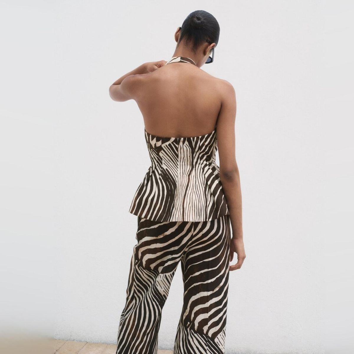 MANGO - Blazer Lino Estampado Cebra Mujer Mango