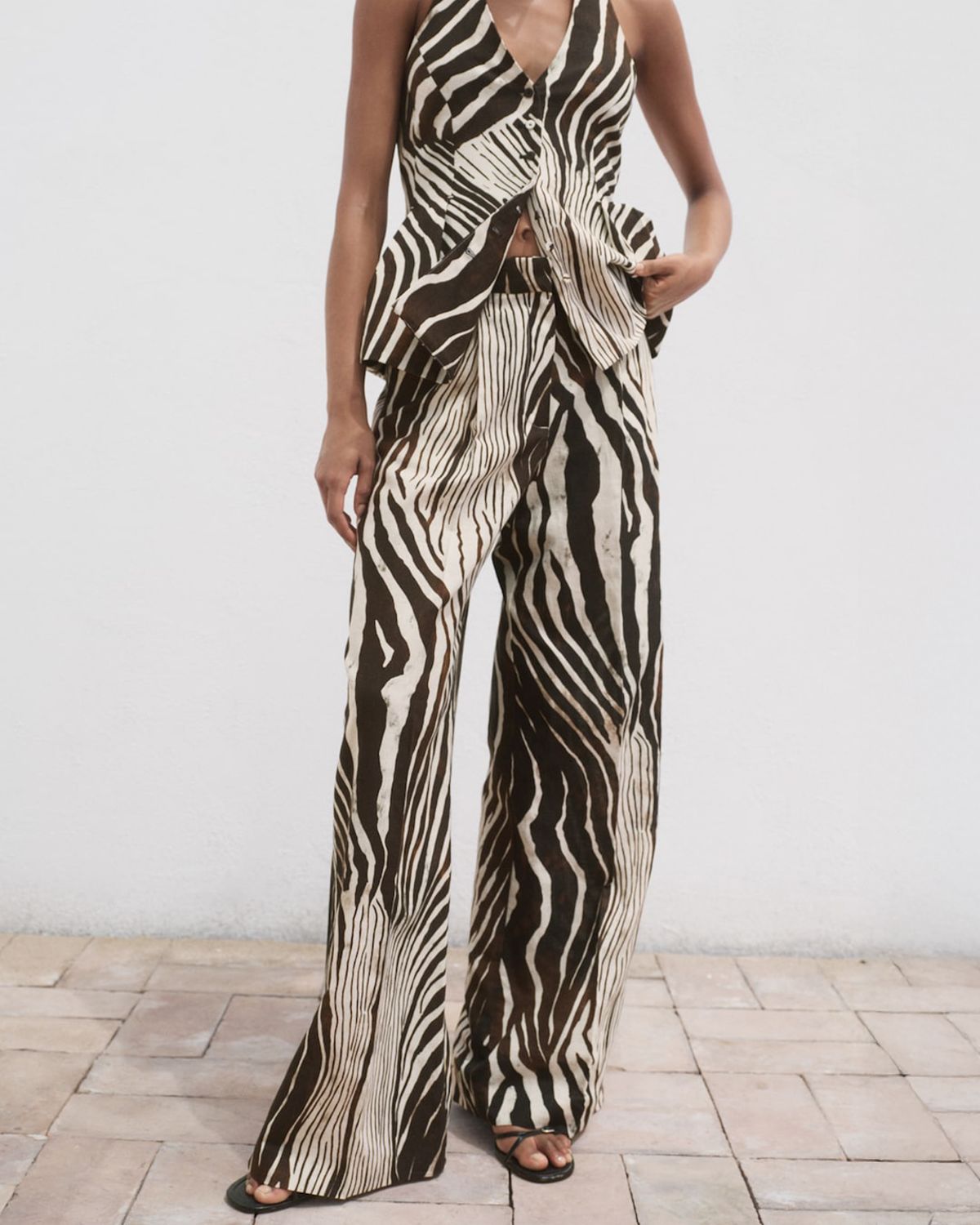 MANGO Pantalón Lino Estampado Cebra Mujer Mango - Main Image