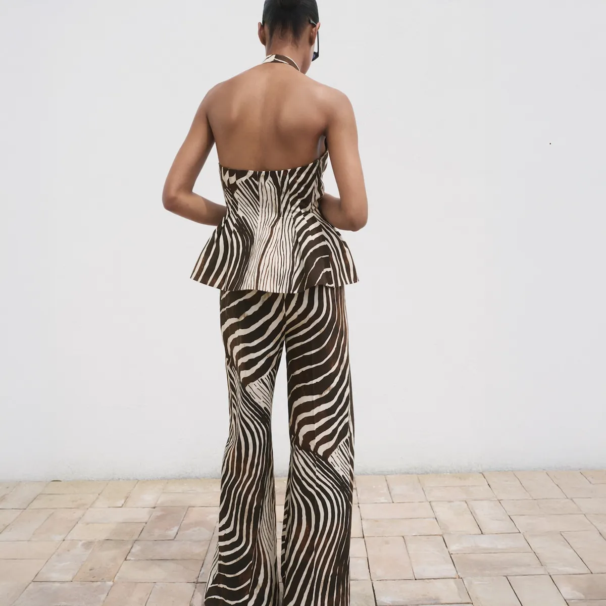 MANGO - Pantalón Lino Estampado Cebra Mujer Mango