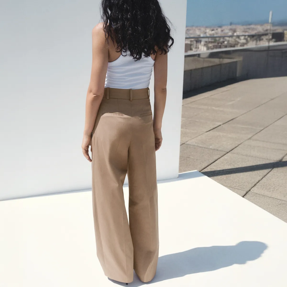 MANGO - Pantalón Algodón Recto Pinzas Mujer Mango