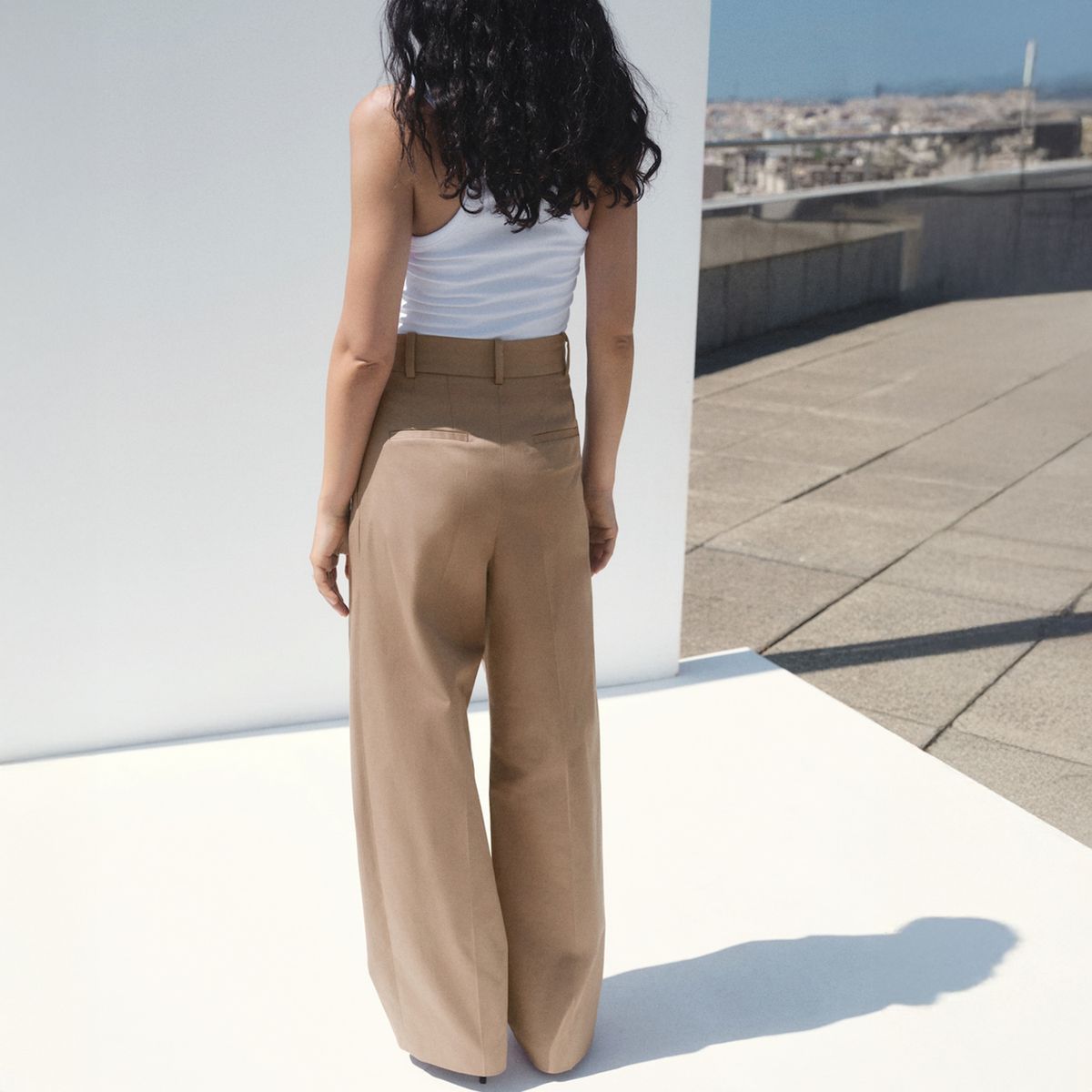 MANGO - Pantalón Algodón Recto Pinzas Mujer Mango