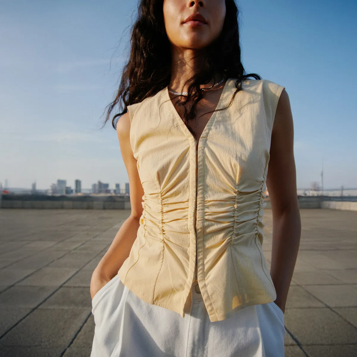 MANGO - Blusa Algodón Fruncidos Mujer Mango