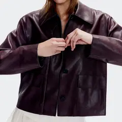MANGO - Chaqueta Efecto Piel Bolsillos Mujer