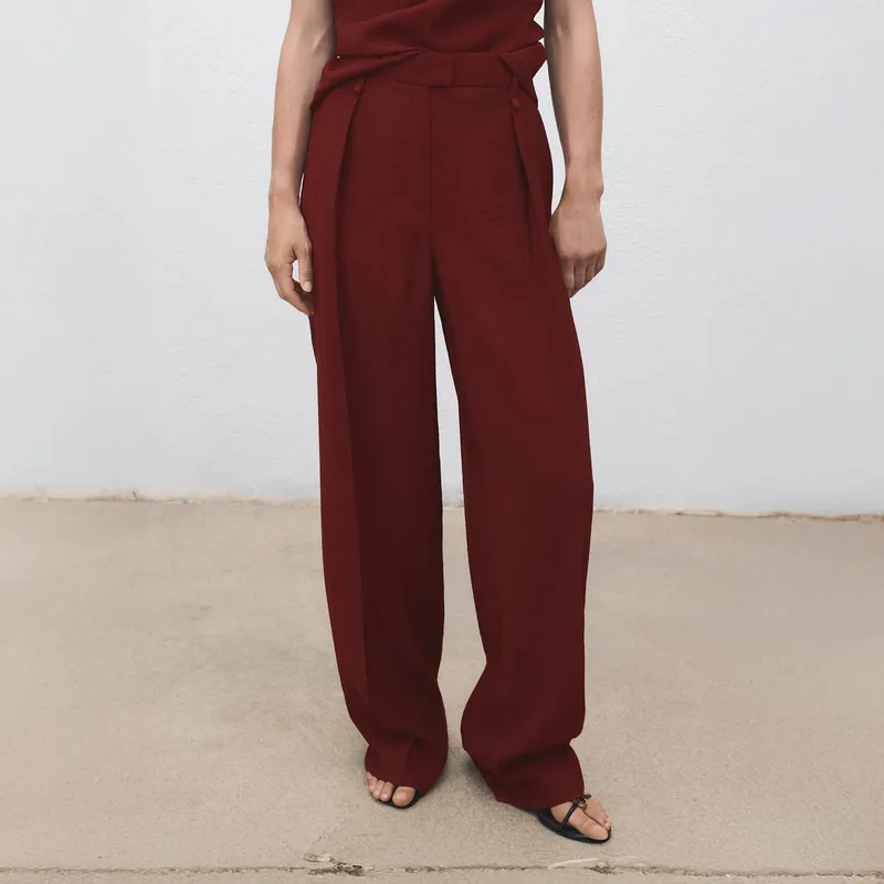 MANGO - Pantalón Recto Pinzas Mujer Mango