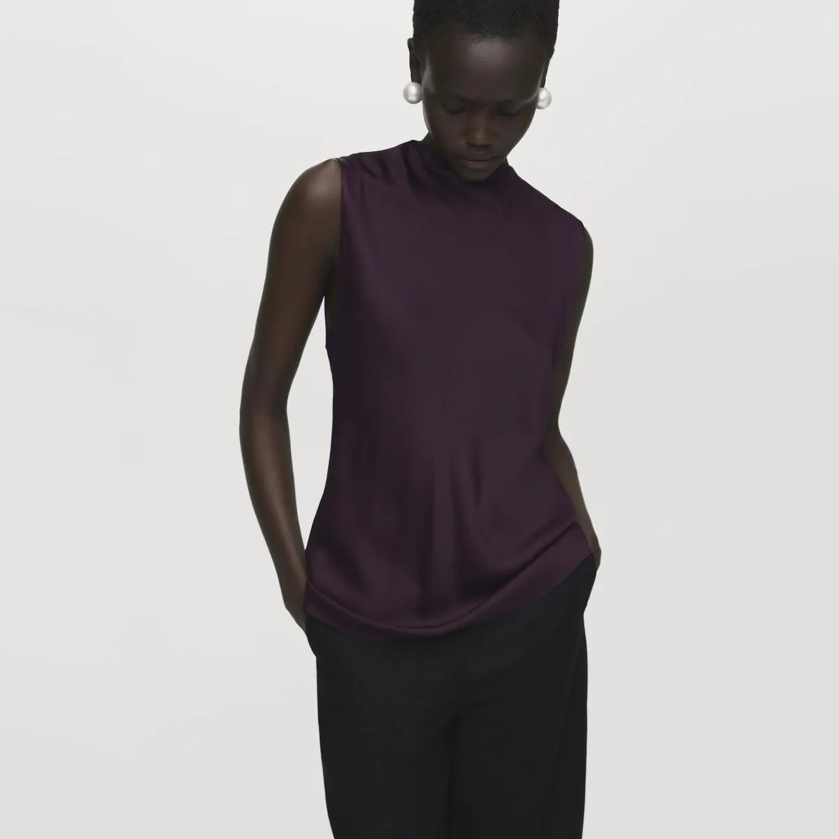 MANGO - Blusa Satinada Cuello Drapeado Mujer Mango