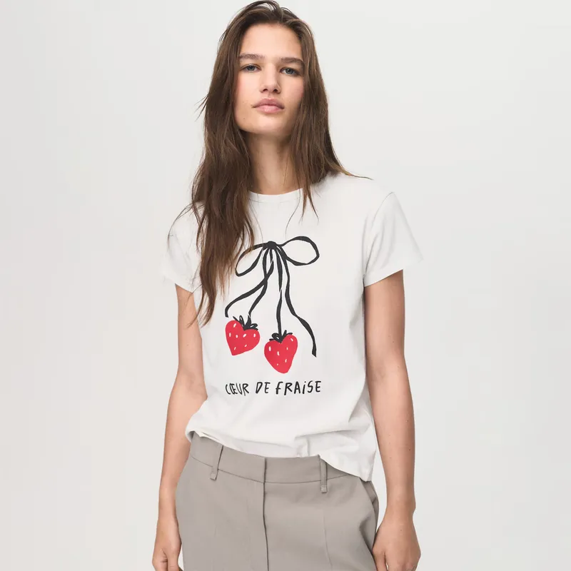 MANGO - Polera Algodón Estampada Mujer Mango