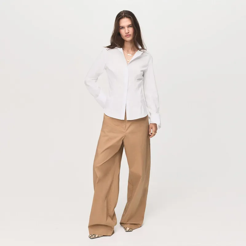 MANGO - Camisa Popelín Algodón Mujer Mango