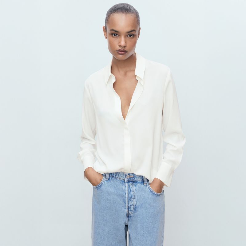 MANGO - Camisa Fluida Manga Larga Mujer Mango