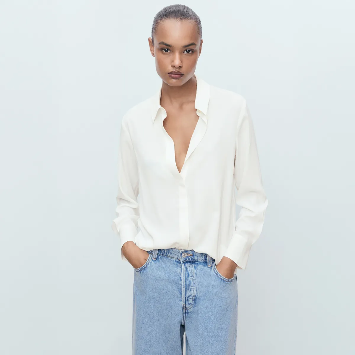 MANGO - Blusa Fluida Manga Larga Mujer Mango