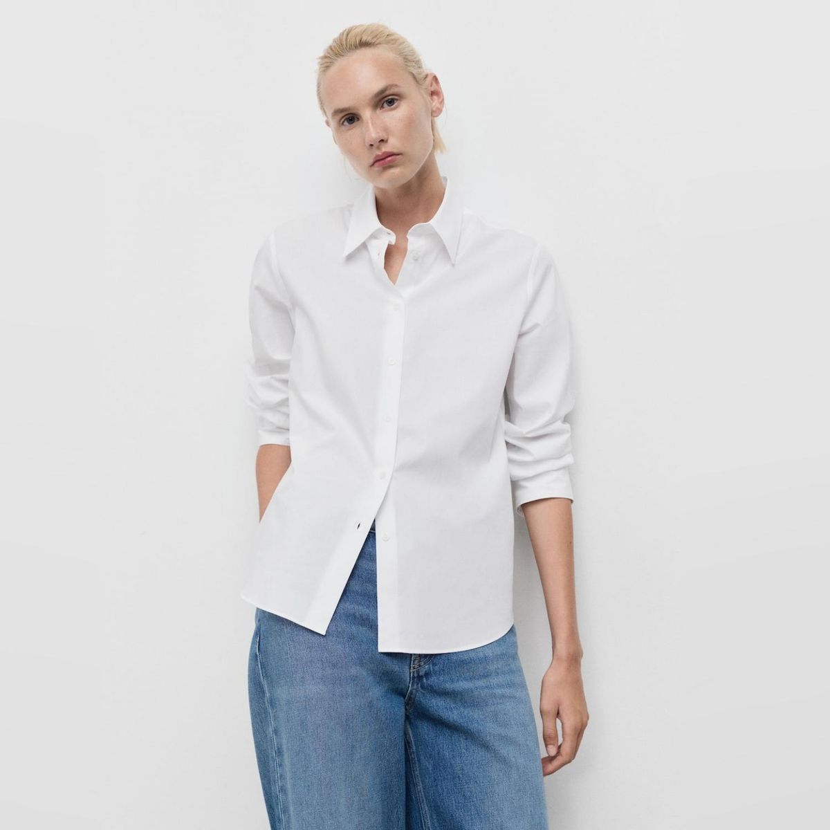 MANGO - Blusa Regular Mezcla Algodón Lyocell Mujer Mango