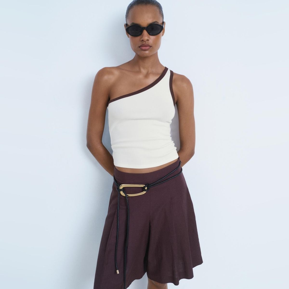 MANGO - Polera Asimétrico Ribete Contraste Mujer Mango