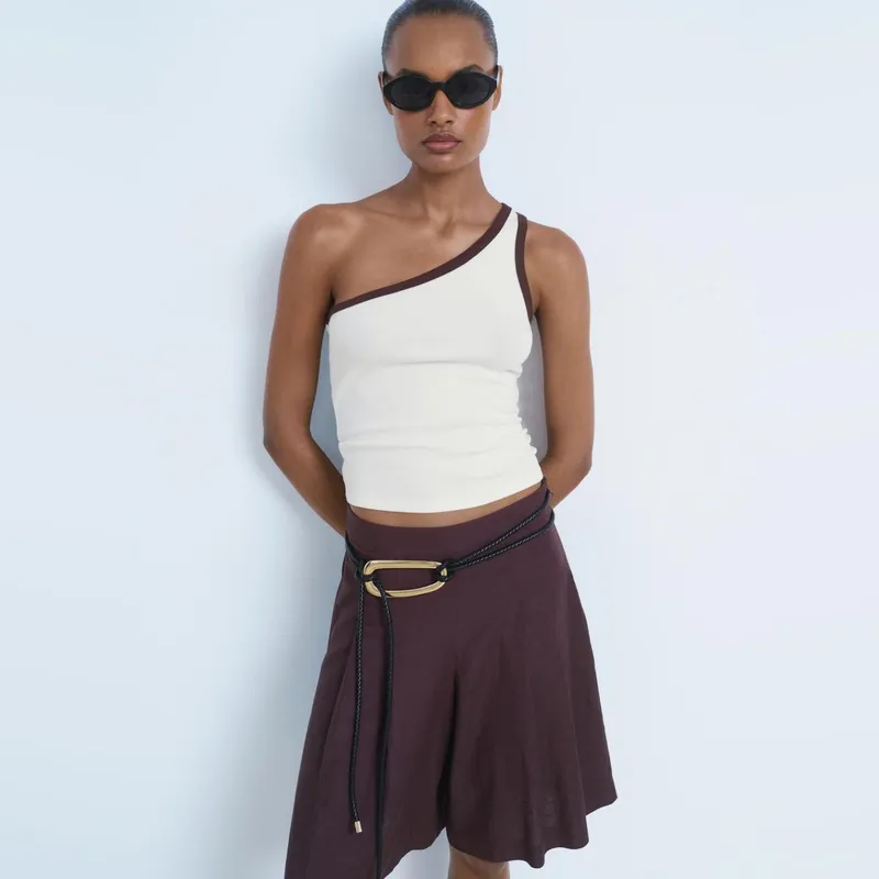 MANGO - Top Asimétrico Ribete Contraste Mujer Mango