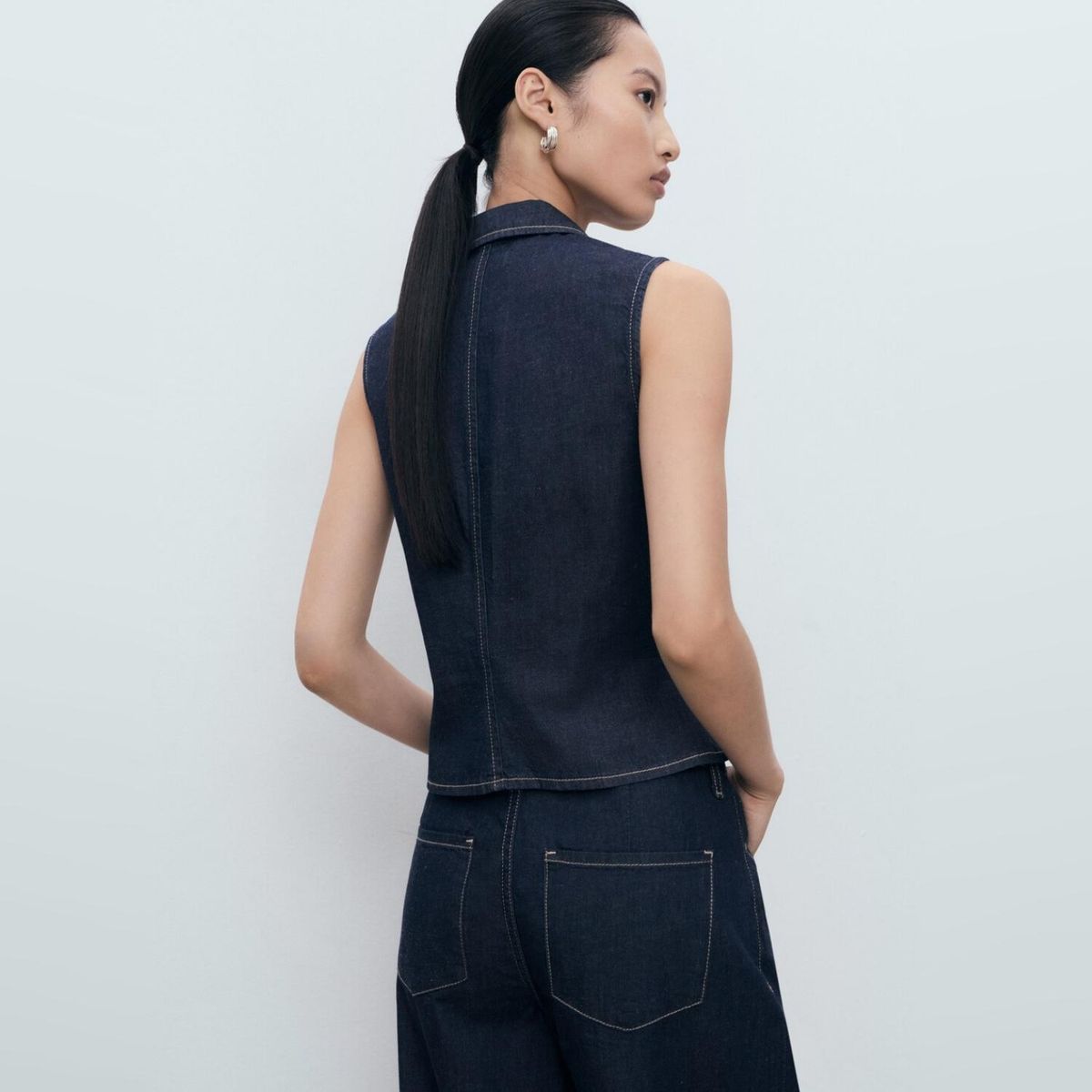 MANGO - Polera Denim Costuras Contraste Mujer Mango