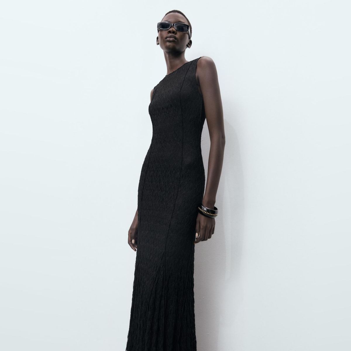 MANGO - Vestido Largo Encaje Mujer Mango