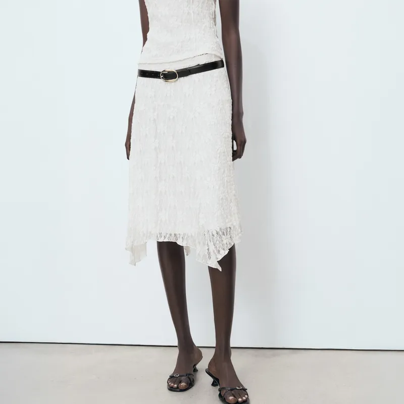 MANGO - Falda Midi Encaje Mujer Mango