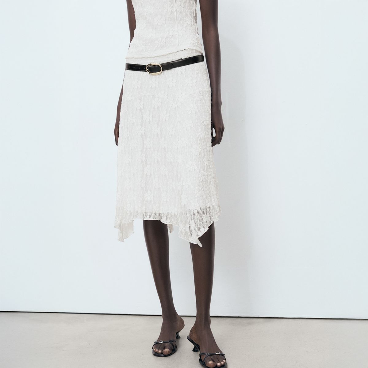 MANGO - Falda Midi Encaje Mujer Mango