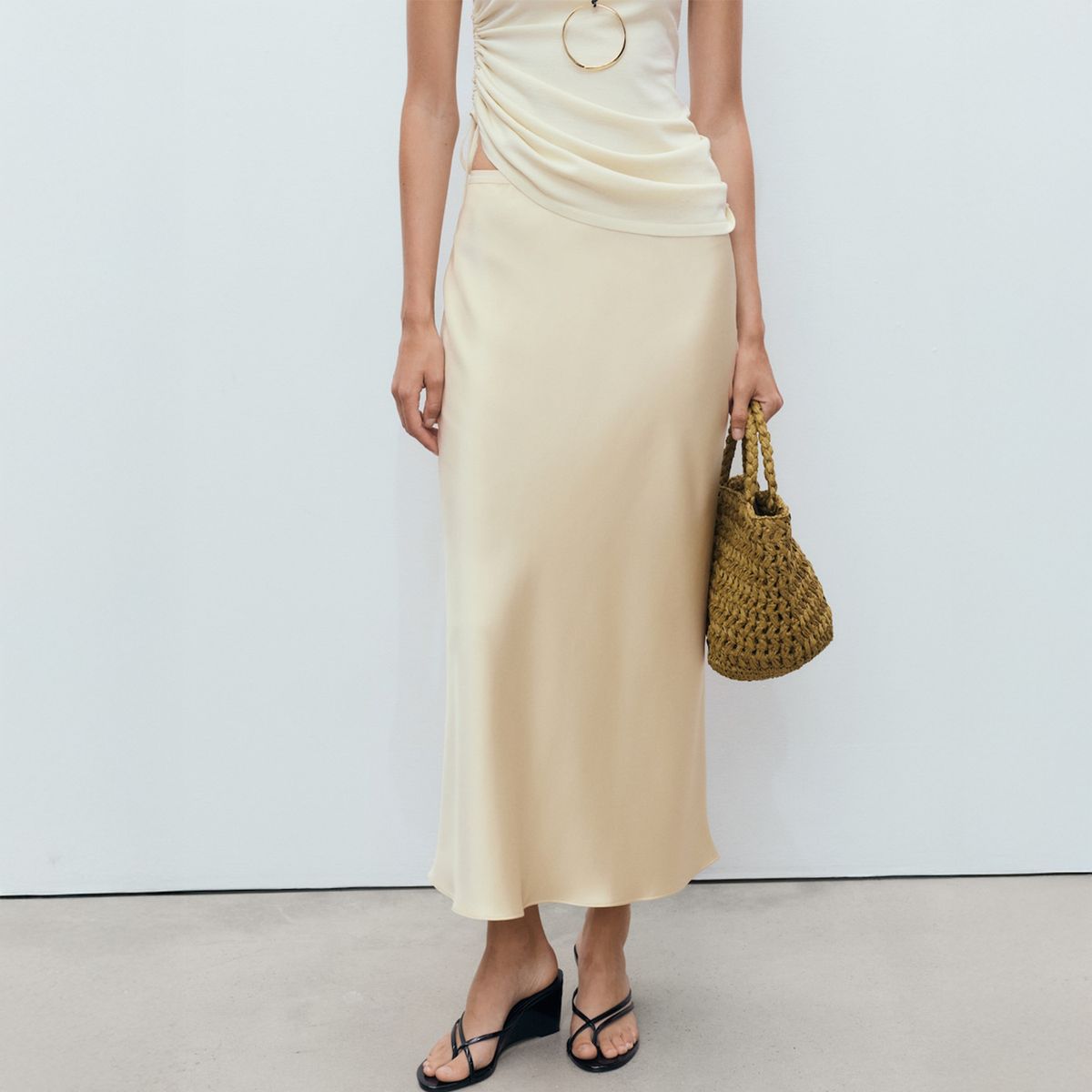 MANGO - Falda Midi Satinada Mujer Mango