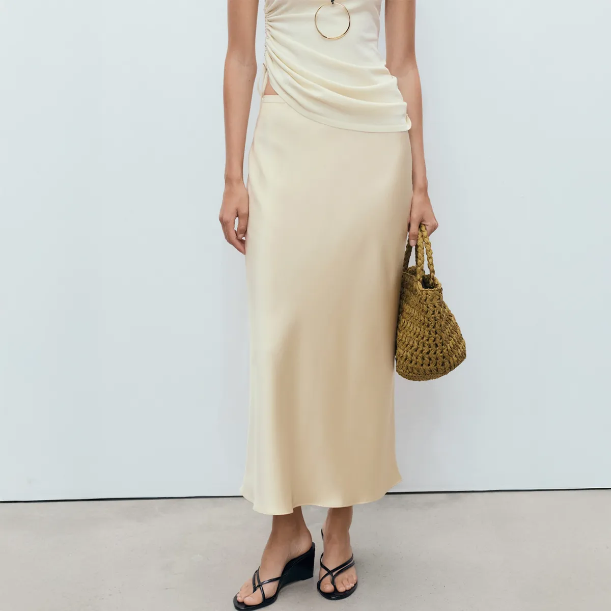 MANGO - Falda Midi Satinada Mujer Mango