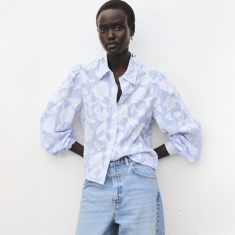 MANGO - Camisa Rayas Detalles Bordados Mujer Mango