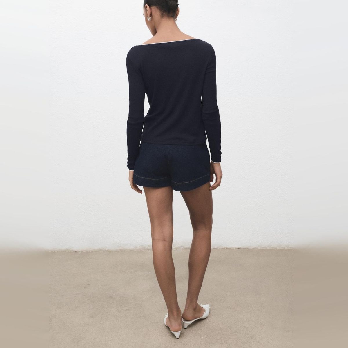 MANGO - Polera Combinada Cuello Pico Mujer Mango